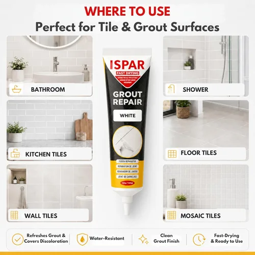 Vista 7 de ISPAR Kit de reparación de lechada para azulejos, relleno de lechada gris oscuro de 8.8 onzas, pasta de reparación de lechada premezclada, relleno
