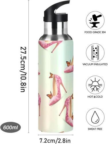Vista 9 de Elegant Pink Butterflies Insulated Water Bottle 32 Oz Leakproof Water Bottles, BPA-Free Sport Water Bottle