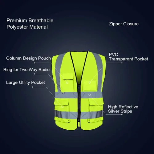 Vista 2 de BeautyWill Security Safety Vest High Visibility Reflective Ansi Class 2 Hi Vis Construction Workwear Safety Apperal