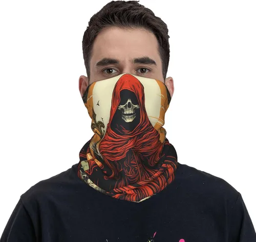 Vista 2 de CASGTNZ red skull angel grim reaper Death Dark Neck Gaiter Face Cover Balaclava Gaiter Mask for Men Women Bandana for Motorcycle Cycling Riding