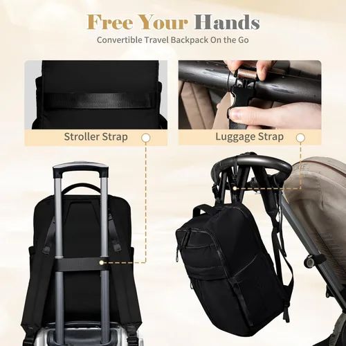 Vista 7 de Mochila para pañales con cambiador, bolsa de bebé multifunción impermeable, bolsa de viaje esencial para baby shower, pañaleras para bebe con 15