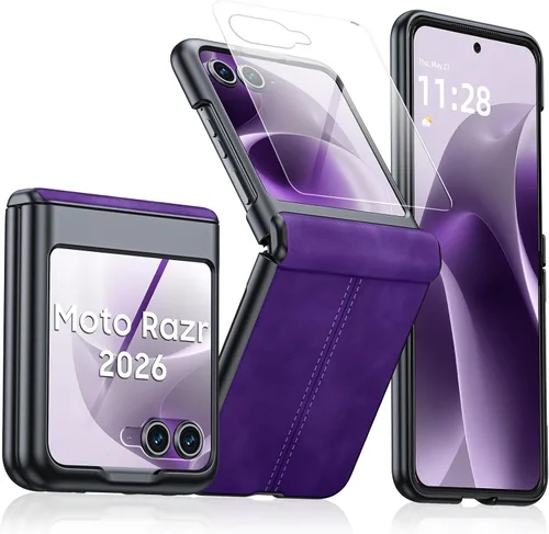 Vista 63 de para Samsung Galaxy Z Flip 7 Funda con protección de bisagras y protector de pantalla incorporado, funda de cuero mate de policarbonato ultradelgada