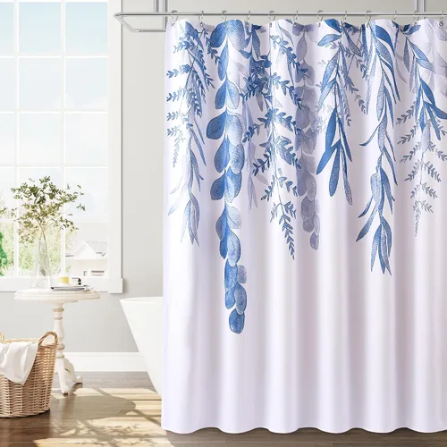 Vista 25 de BOODII Cortinas de ducha negras de 36 x 72 pulgadas, cortina de ducha de eucalipto de primavera para baño, cortina de baño con textura de flameado