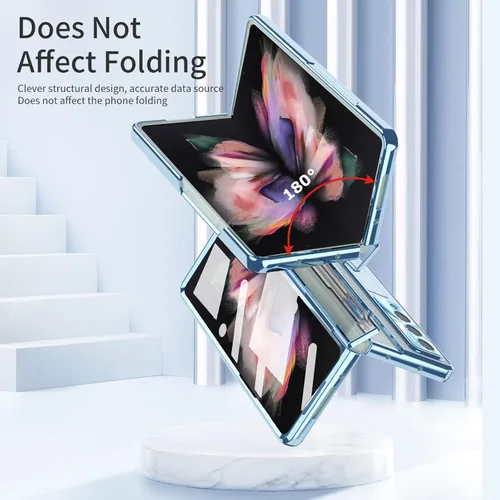 Vista 4 de Funda transparente para Samsung Galaxy Z Fold 3 con protección de bisagra plana, cubierta todo incluido Protector de pantalla integrado Protector