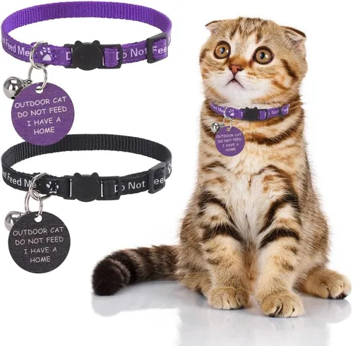 Vista 10 de KOOLTAIL Collar de gato con campana, paquete de 3 collares para gatos con tabla de advertencia para colgar «Do Not Feed Me», lindo collar ligero