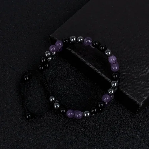 Vista 5 de Paquete de 2 pulseras de triple protección, obsidiana negra y hematita genuina de ojo de tigre y cuentas de hematita para hombres y mujeres, hechas
