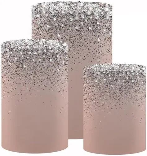 Vista 6 de Cubiertas de pedestal de oro rosa con purpurina para fiesta de cumpleaños de dieciséis dulces dieciséis puntos de Bokeh plateados, decoraciones