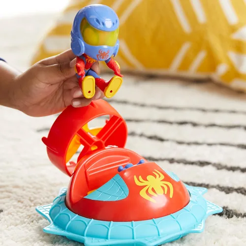 Vista 7 de Spidey and his Amazing Friends Marvel Web-Spinners Spidey con hover Spinner, juego de coche con vehículo, figura de acción a escala de 4 pulgadas