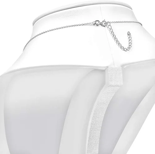Vista 4 de Collar con colgante de media luna y media luna de plata de ley 925 con circonitas blancas