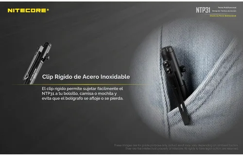 Vista 8 de Nitecore NTP31 Bolígrafo táctico de acción de cerrojo con rompecristales de acero de tungsteno con pegatina NitecoreSt