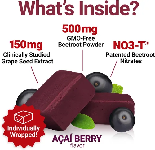 Vista 4 de Force Factor Total Beets Suplementos de apoyo a la presión arterial con polvo de remolacha, masticables de remolacha de gran sabor para energía