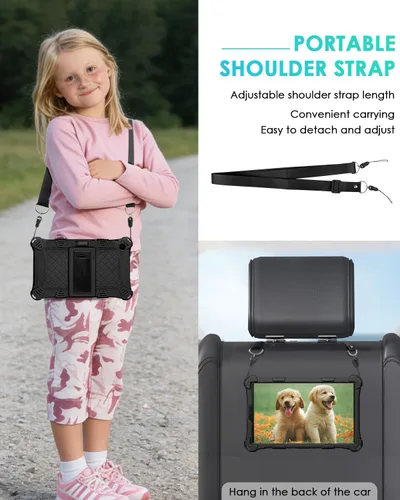 Vista 4 de DETUOSI Funda para Samsung Galaxy Tab A7 Lite de 8.7 pulgadas, con lápiz capacitivo y correa para el hombro, funda protectora ligera de silicona
