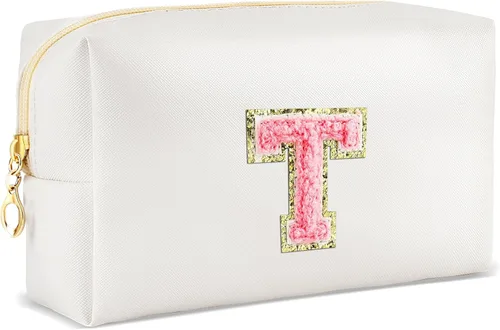 Vista 87 de URSKYTOUS Regalos para niñas, bolsa de maquillaje con inicial, bolsa de cosméticos personalizada con cremallera, bonita bolsa de aseo de viaje, Azul