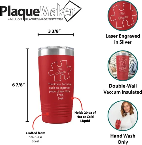 Vista 6 de PlaqueMaker Tazas de café, té y agua, tazas y vasos de viaje personalizados con texto en inglés "Thank You For Being A Piece of My Story", grandes