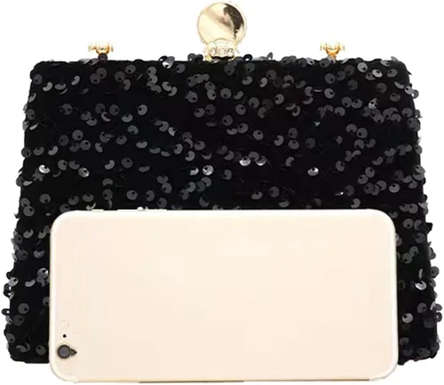 Vista 4 de IAMUHI Pequeño bolso de mano de lentejuelas con asa superior, bolso de noche, mini bolso cruzado cuadrado de hombro