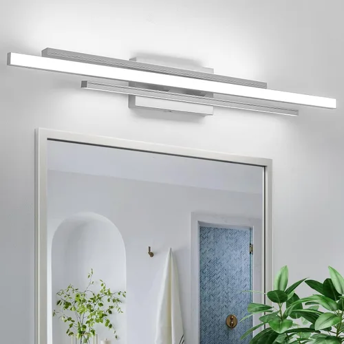 Vista 19 de VitaLink Lámpara de tocador dorada, 24 pulgadas, moderna lámpara de pared de baño sobre espejo de tocador, 2 luces cableadas de vidrio blanco
