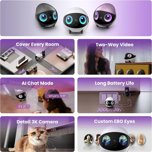 Vista 2 de Enabot EBO Air 2 Plus FamilyBot 3K Robot de Cámara para el Hogar: Cámara para Interior, Robot Acompañante Movilizable, Video de 2 Vías, Modo de Chat