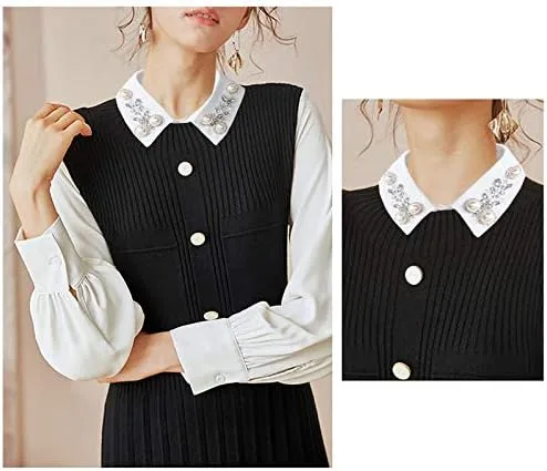 Vista 6 de Cuello falso con pechera, media camisa Joyci con diamantes y perlas falsos