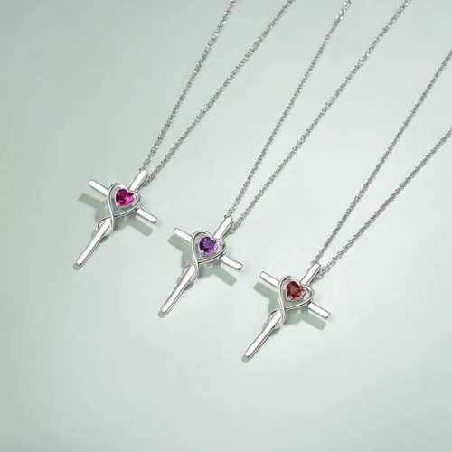 Vista 4 de FANCIME Collar de cruz de piedra natal para mujer, collar de piedra natal, collar con colgante de cruz infinita, joyería fina, regalo de Navidad