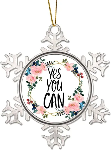 Vista 22 de Corona de flores florales Life is Sweet Adorno de copo de nieve de metal para árbol de Navidad, decoración colgante de árbol de Navidad, divertido