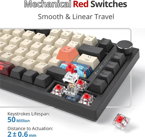 Vista 6 de Junta de teclado 75 % montada con almohadillas absorbentes de sonido, teclado mecánico RGB compacto de 82 teclas con cable para juegos, enchufe