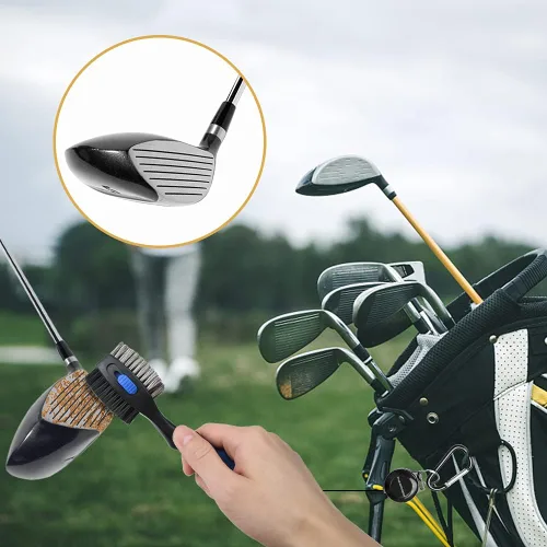 Vista 7 de THIODOON 2 Pack Golf Club Brushes and Groove Cleaner 2 ft Retractable Zipline Carabiner Golf Brush Head with Retractable Spike Comfortable Grip Golf