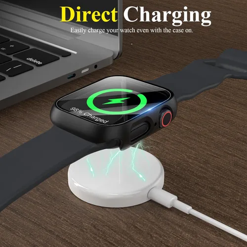Vista 7 de Funda para Apple Watch Series 9, protector de pantalla de 1.614 pulgadas (1.614 in), serie 8 y 7, carcasa rígida de policarbonato duro de Negro