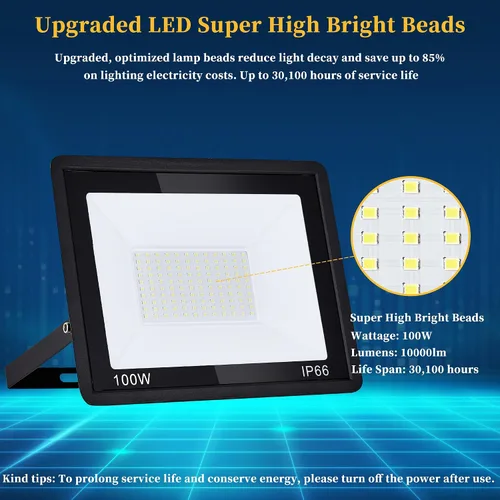 Vista 5 de Paquete de 4 luces de inundación LED de 100 W, luces de seguridad superbrillantes de 11000 LM, luz de inundación impermeable IP66 para exteriores