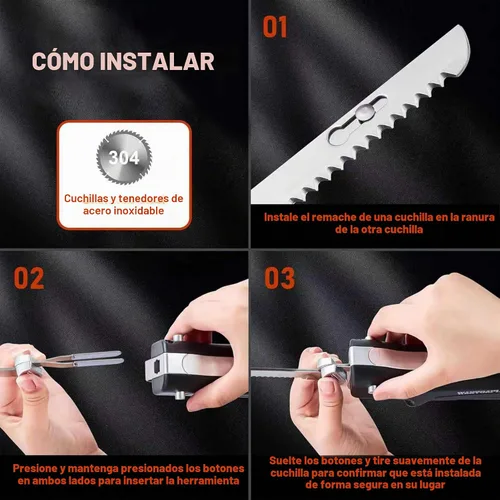 Vista 2 de Cuchillo Eléctrico - Juego de Cuchillos para Trinchar, Mango Ergonómico Negro, Cuchillos Eléctricos que Cortan 2000 Veces/Minuto con Cable