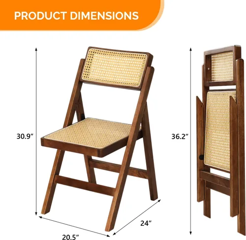Vista 3 de VINGLI Silla de comedor de ratán, silla plegable de madera con respaldo giratorio de 360°, marco de madera de caucho y asiento y respaldo tejidos