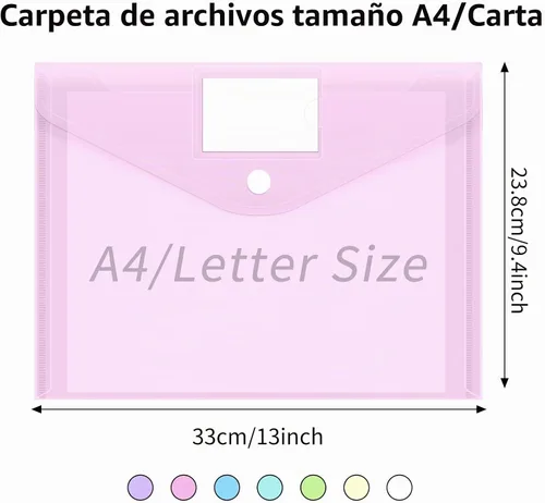 Vista 2 de EOOUT 7 sobres de plástico, carpetas de archivos de plástico para documentos, carpetas de archivos con cierre de con bolsillo para etiquetas