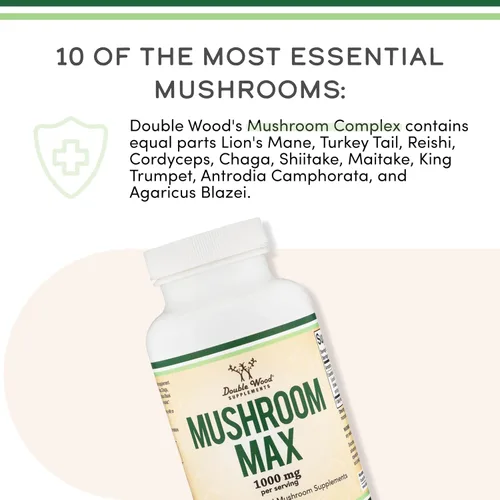 Vista 5 de Suplemento de mezcla de hongos, 1000 mg de los 10 hongos más importantes cultivados en EE. UU. (melena de león, reishi, cordyceps y más)