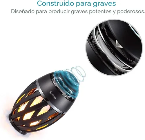Vista 6 de DiKaou Lámpara de Mesa LED con Llama para Exteriores Lámpara de Mesa Antorcha con Altavoz Bluetooth, Linterna de Ambiente Recargable con Luz Cálida