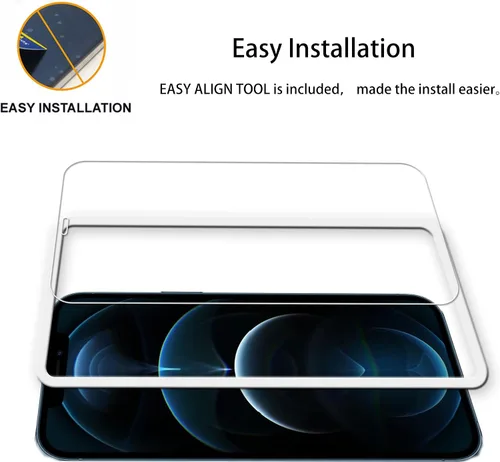 Vista 2 de Marco de alineación fácil diseñado para protector de pantalla de vidrio templado iPhone 12 Pro 2 unidades, película protectora de lente de cámara 2