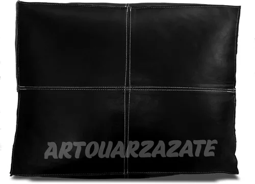 Vista 3 de ARTOUARZAZATE Puf cuadrado de cuero – Puf marroquí – Cuero genuino de piel de cabra – Decoración bohemia de sala de estar – Reposapiés Hassock