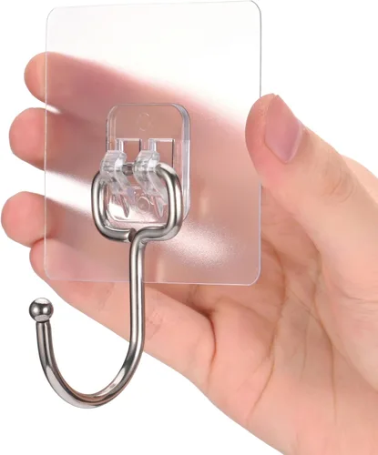 Vista 7 de Ganchos adhesivos resistentes, paquete de 12 ganchos adhesivos, ganchos adhesivos transparentes extraíbles para colgar, ganchos de pared que se