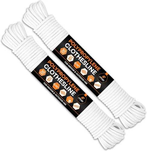 Vista 15 de Cuerda de plástico de 5/32 pulgadas x 50 pies, línea de ropa blanca para colgar y secar la ropa, línea de lavandería de plástico trenzado resistente
