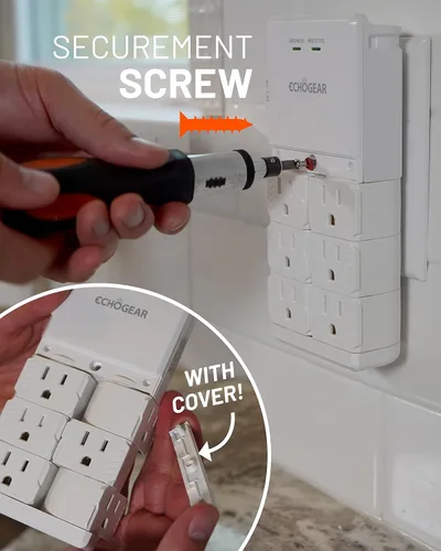 Vista 5 de ECHOGEAR Toma de pared con puertos USB y protección contra sobretensiones, 8 dispositivos 6 enchufes giratorios de CA, 2 incluye 1 puerto USB-C