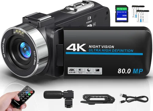 Vista 9 de Ultra 4K 80MP Camcorder Video Camera Vlogging Camera for YouTube IR Night Vision Camera 18X Digital Zoom 3.0 IPS Screen Video Recorder with 32GB SD