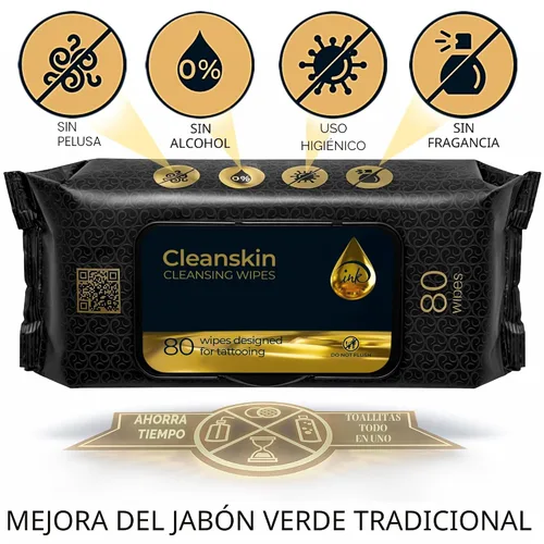 Vista 2 de CleanSkin - Toallitas limpiadoras para tatuajes de jabón verde, todo en uno, toallitas para tatuajes durante el tatuaje Cuidado posterior