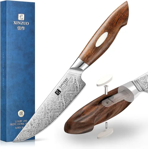 Vista 10 de XINZUO Cuchillo de chef de acero de Damasco de 8.3 pulgadas, 110 capas, cuchillo de cocina profesional forjado a mano, espiga completa, cuchillo