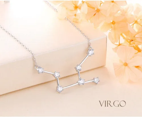 Vista 3 de Collar de plata de ley 925 con circonita cúbica, astrología, 12 constelaciones, signo del horóscopo, astrología, estrella del zodiaco, joyería