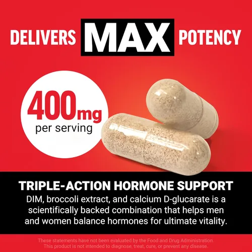 Vista 5 de Force Factor DIM Max DIM Suplemento DIM 400 mg para mujeres y hombres, 60 cápsulas Diindolilmetano, Balance de estrógeno