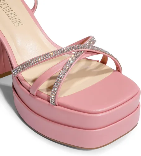 Vista 5 de DREAM PAIRS Sandalias de plataforma con cordones para mujer, con diamantes de imitación, sandalias gruesas Y2K para club, fiesta, cita, baile