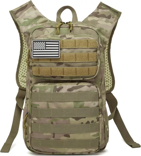 Vista 3 de wotony Mochila de hidratación con vejiga de agua para senderismo, paquete de hidratación táctica para hombres y mujeres, mochila de agua Molle
