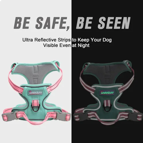 Vista 29 de BARKBAY - Arnés para perro sin tirones con clip frontal, material resistente y reflectante, asa de fácil control para pasear perros grandes