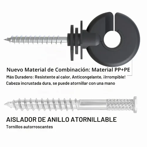 Vista 6 de NQN 30 Piezas Aisladores Negros para Cerca Eléctrica, Aislador de Rosca, Poste de Anillo para Cerca, Aislador para Poste de Madera y 1 Pieza