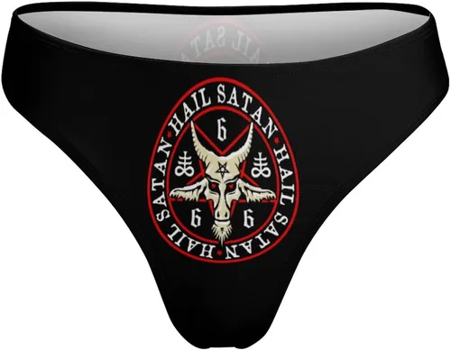 Vista 6 de Hail Satan Baphomet Goat - Tanga elástica vintage para mujer, ropa interior cómoda con espalda en T