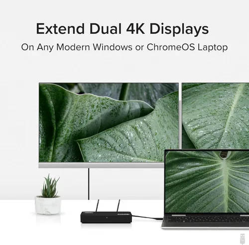 Vista 2 de Plugable Adaptador Dual Monitor 4K DisplayPort y HDMI para USB 3.0 y USB-C, Compatible con Windows y ChromeOS