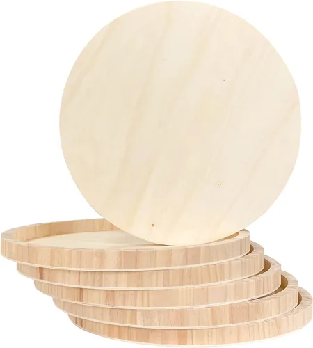 Vista 2 de Paquete de 6 paneles de arte de madera de 12 pulgadas, paneles de lienzo de madera sin terminar de forma redonda, placa de madera, marco de madera